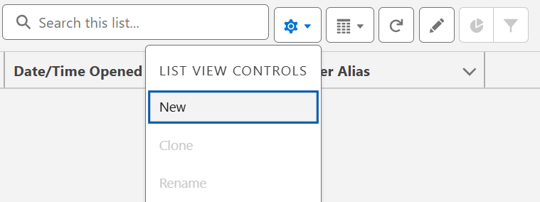 List View Controls menu opened